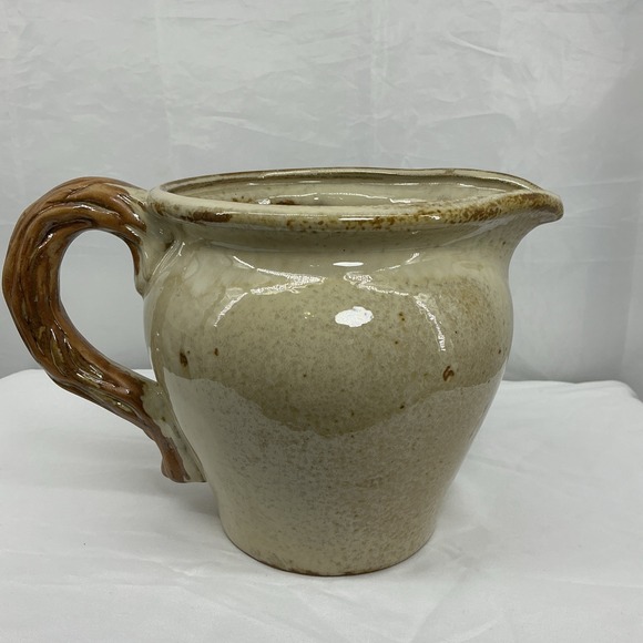 Vintage Pottery Pitcher With Raised Grapevine‎ Design – Rustic Pottery Pitcher - Picture 2 of 7